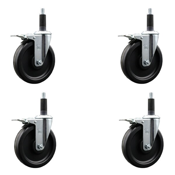 6'' Phenolic Swivel 1'' Expanding Stem Caster Set Total Lock Brake, 4PK